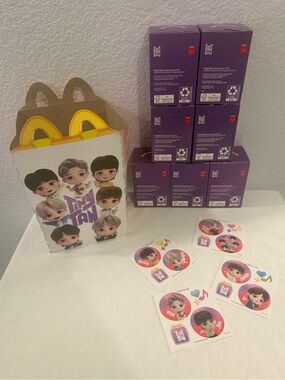 BTS McDonald’s TinyTAN Figurine Set + Happy Meal Box, Stickers & FREE Tote Bag